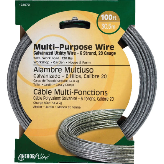 HILLMAN Anchor Wire 100 Ft. 20 Ga. Galvanized Steel 6-Strand General Purpose Wire, Display Refill