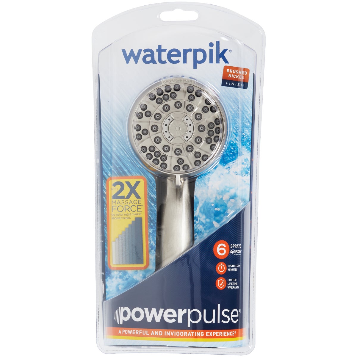 Waterpik PowerPulse 6-Spray 1.8 GPM Handheld Shower, Brushed Nickel