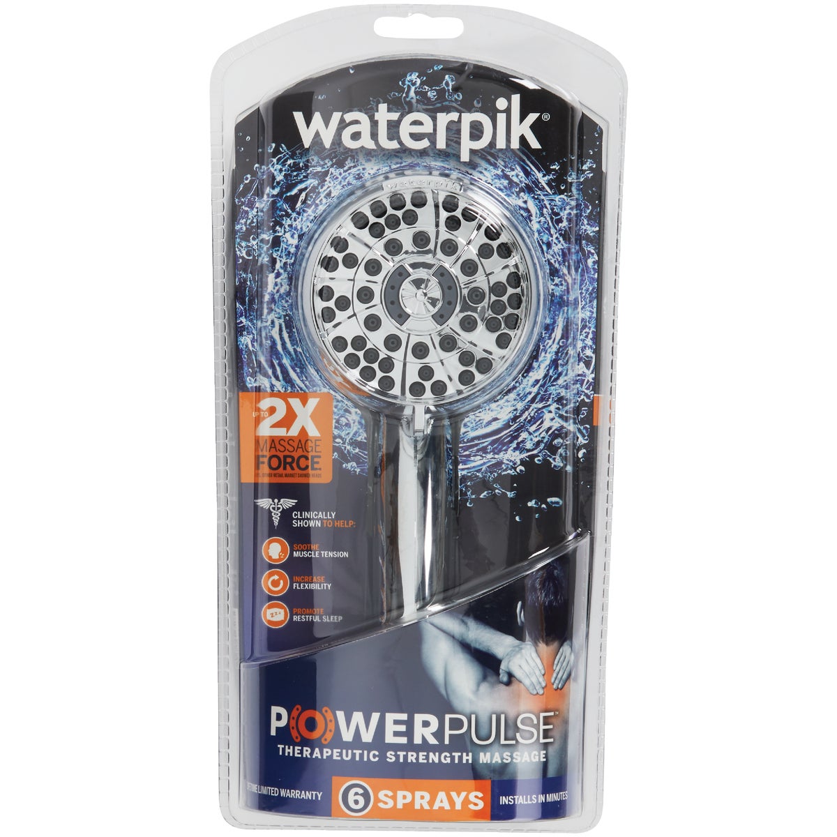 Waterpik PowerPulse Massage 6-Spray 1.8 GPM Handheld Shower, Chrome