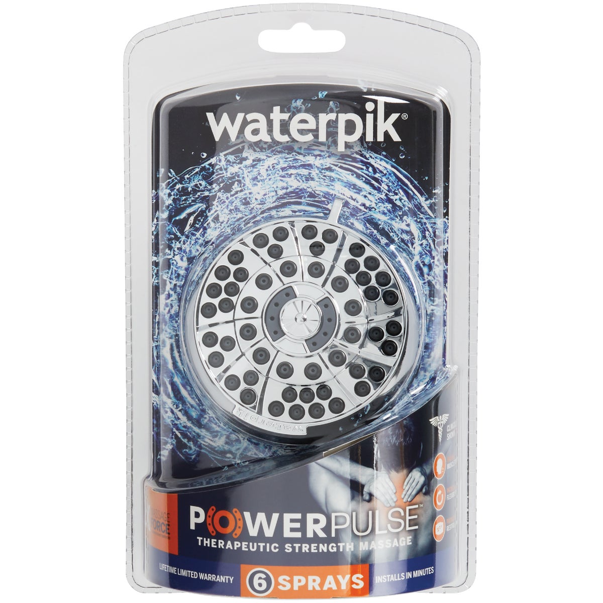 Waterpik PowerPulse 6-Spray 1.8 GPM Fixed Showerhead, Chrome