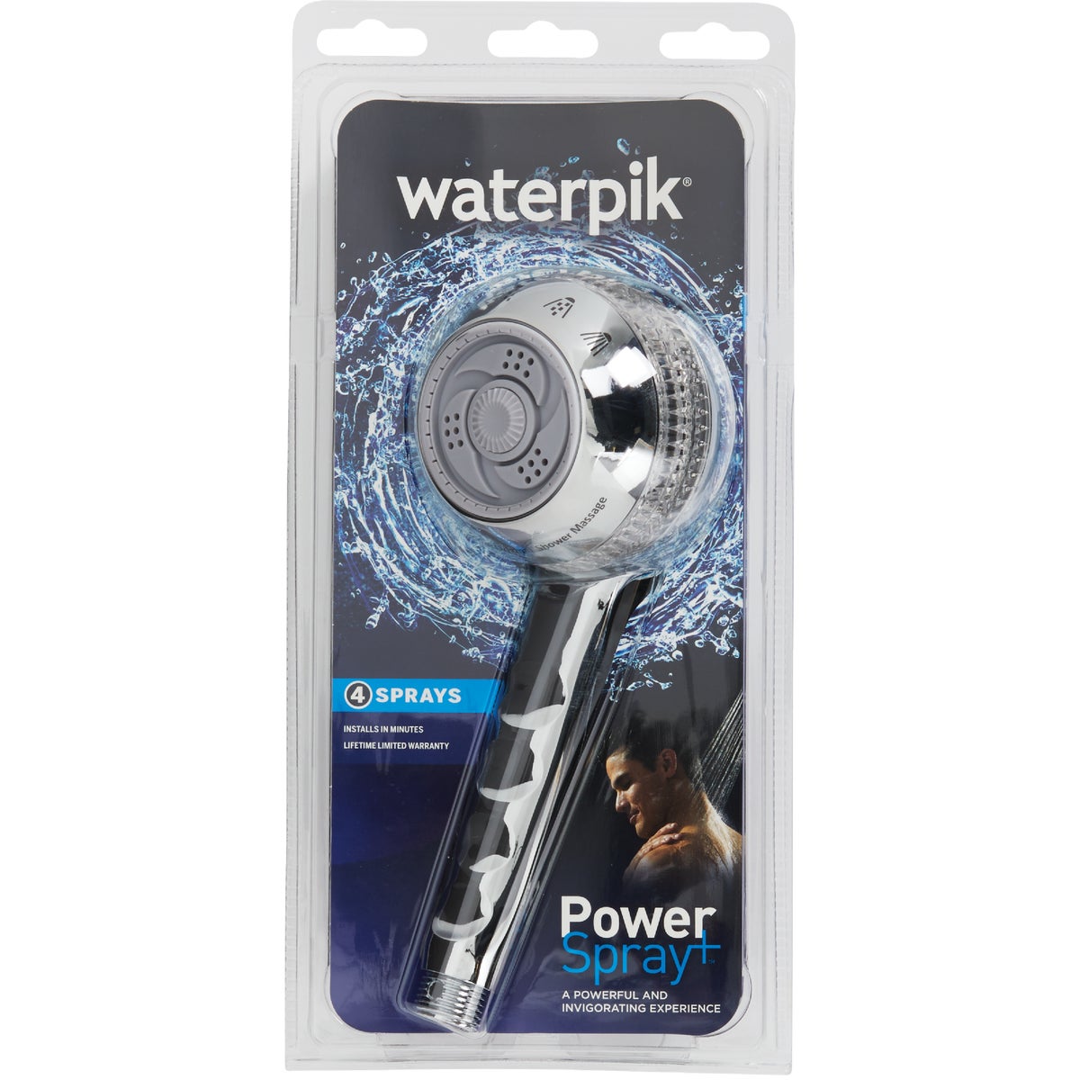 Waterpik PowerSpray+ 4-Spray 1.8 GPM Handheld Shower, Chrome