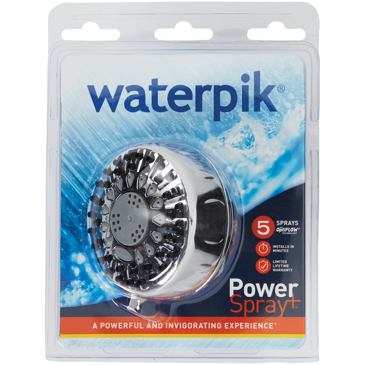 Waterpik PowerSpray+ 5-Spray 1.8 GPM Fixed Showerhead, Chrome