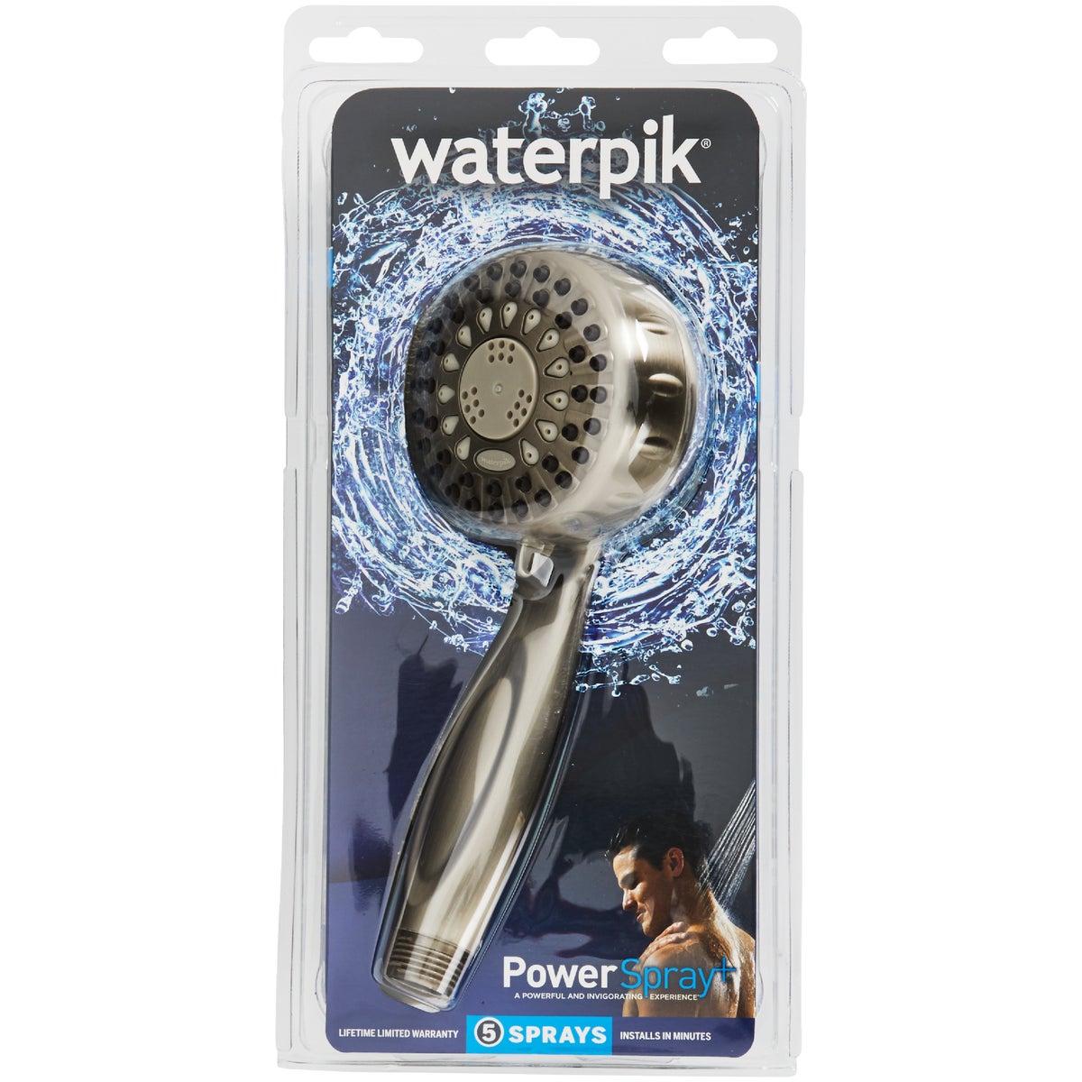 Waterpik PowerSpray 5-Spray 1.8 GPM Handheld Shower, Brushed Nickel