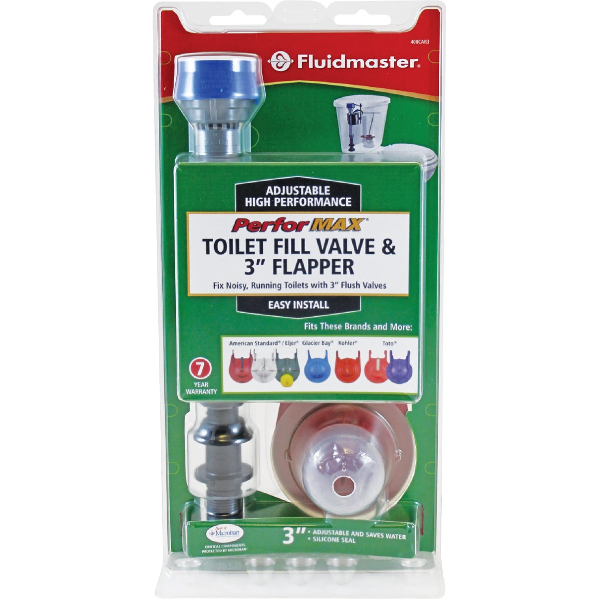 Fluidmaster PerforMAX Toilet Fill Valve & 3 In. Adjustable Flapper Toilet Repair Kit