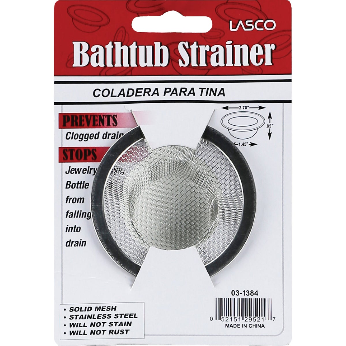 Lasco 2-3/4 In. Mesh Tub Drain Strainer with Chrome Finish