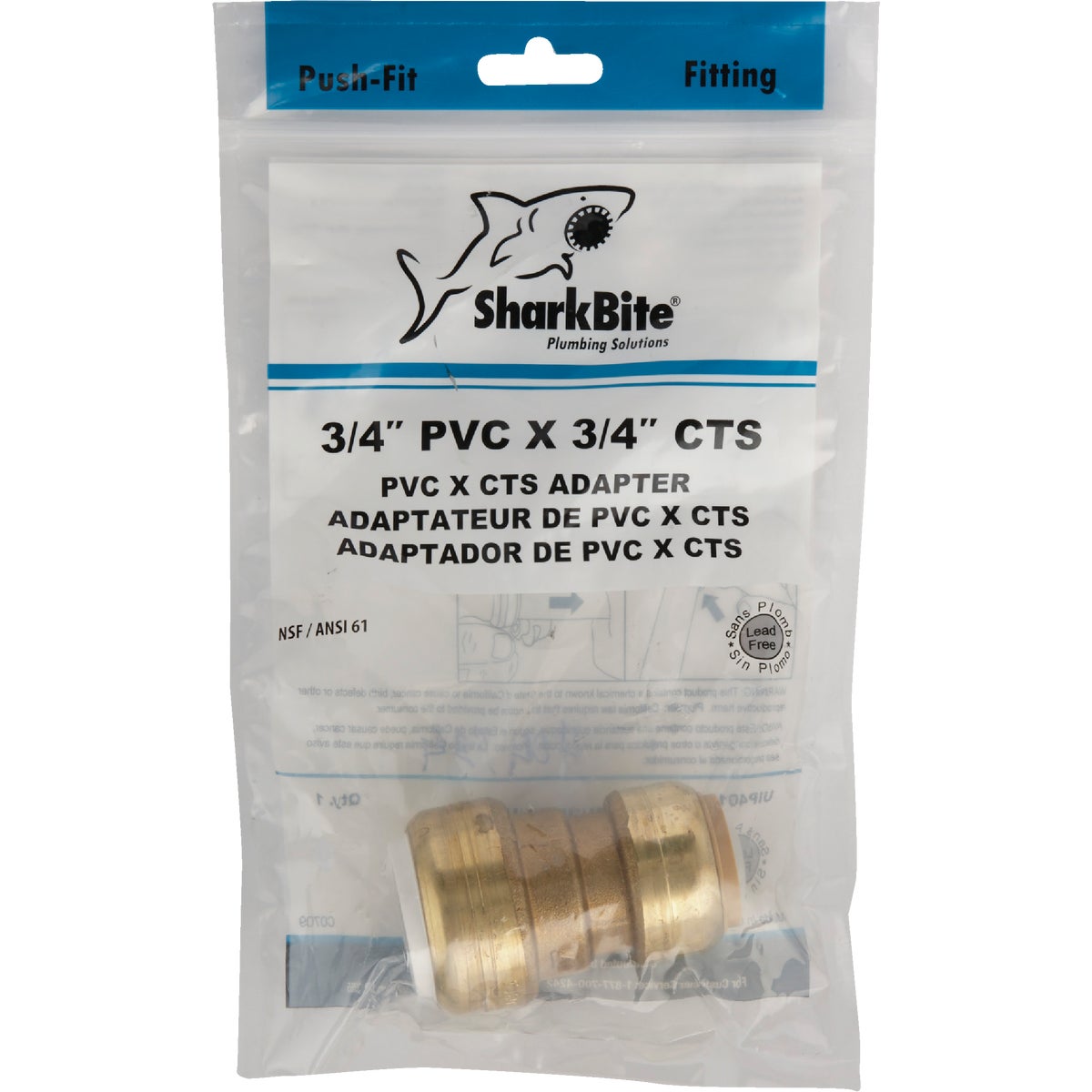 SharkBite 3/4 In. CTS X PVC Brass Push-to-Connect Coupling