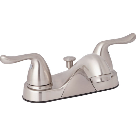 Home Impressions Brushed Nickel 2-Handle Knob 4 In. Centerset Bathroom Faucet with Pop-Up