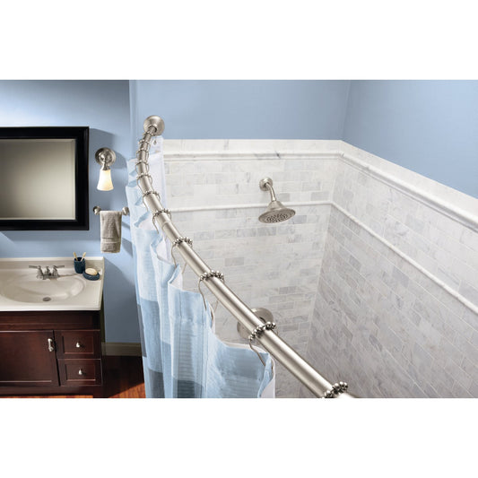 Moen Curved 57 In. To 60 In. Tension Shower Rod with Pivoting Flanges in Brushed Nickel