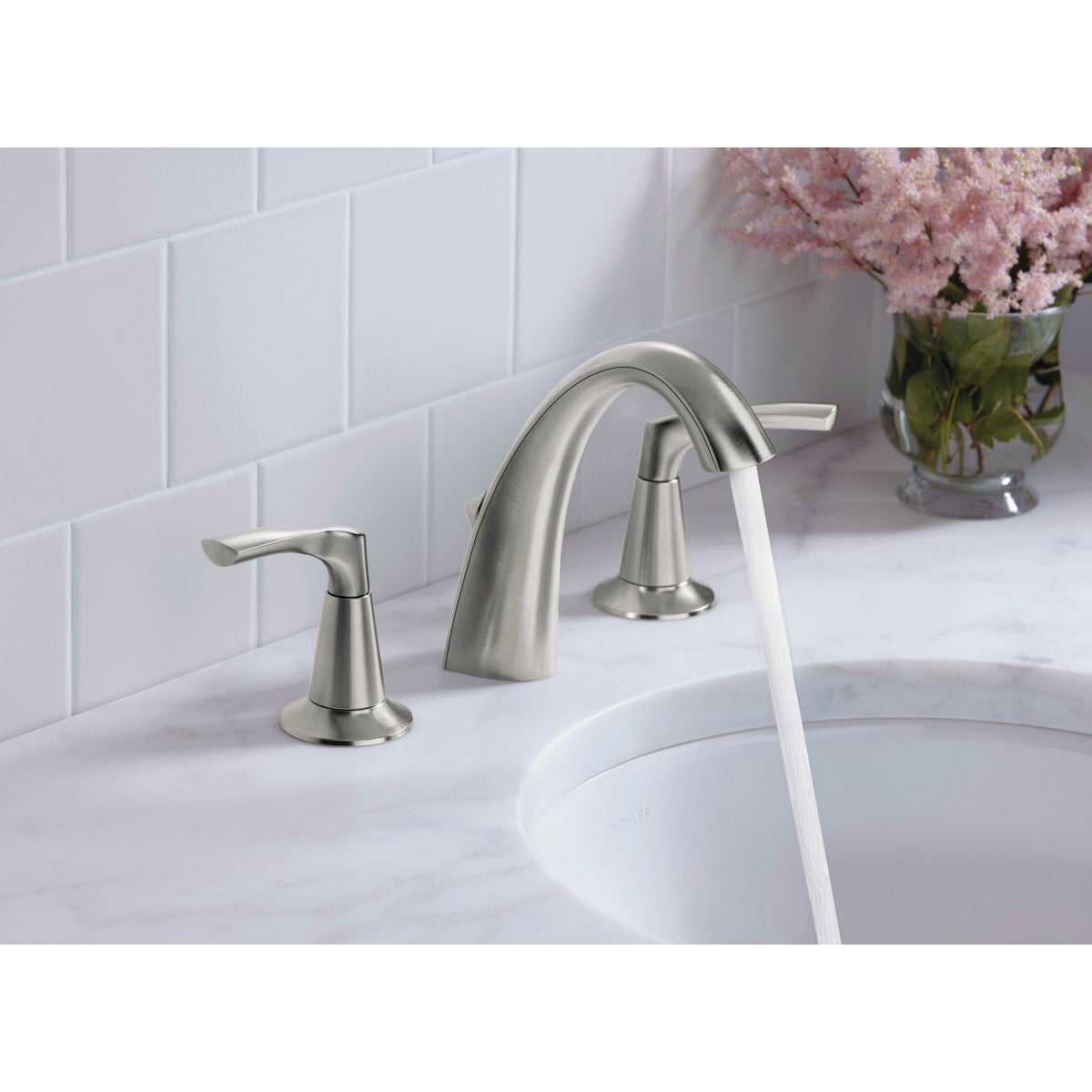 Kohler Mistos Brushed Nickel 2-Handle Lever 8 In. Widespread Bathroom Faucet with Pop-Up