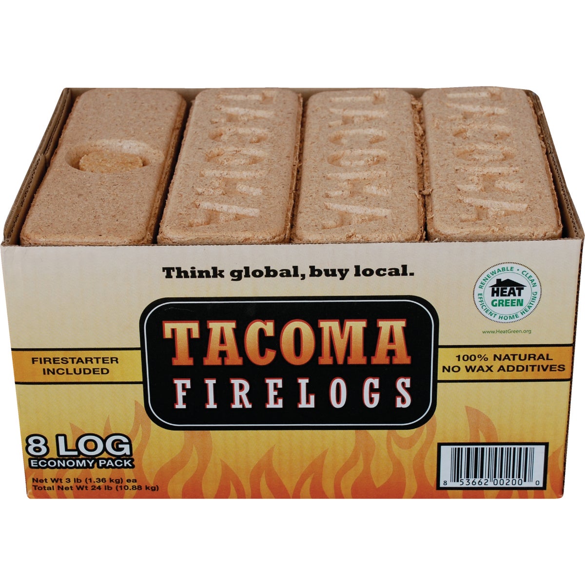 Tacoma 3-Hour Fire Log (8-Pack)