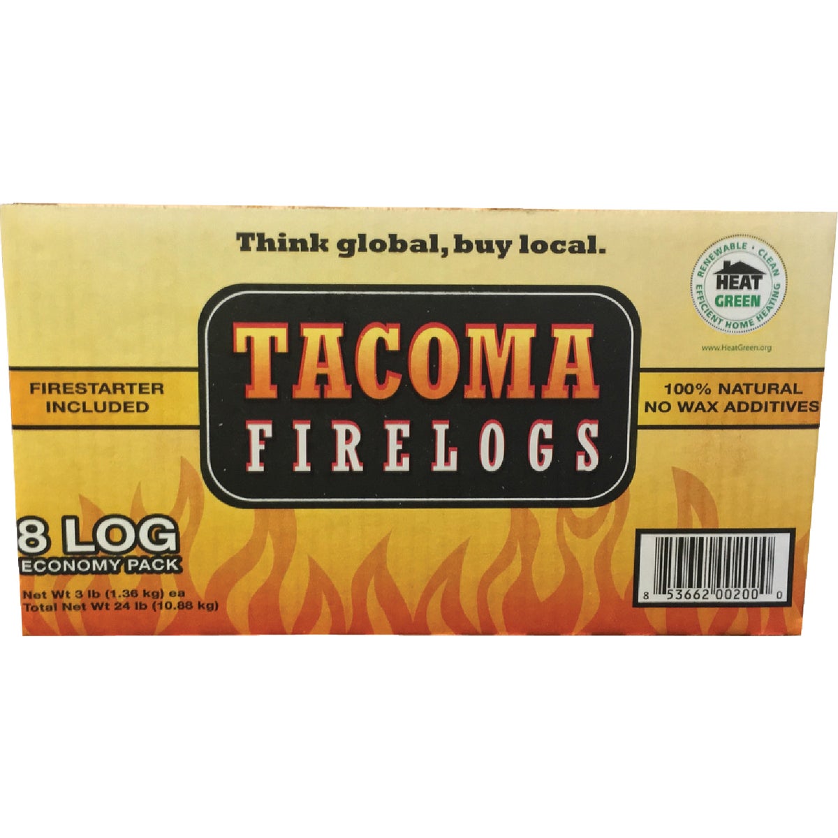 Tacoma 3-Hour Fire Log (8-Pack)