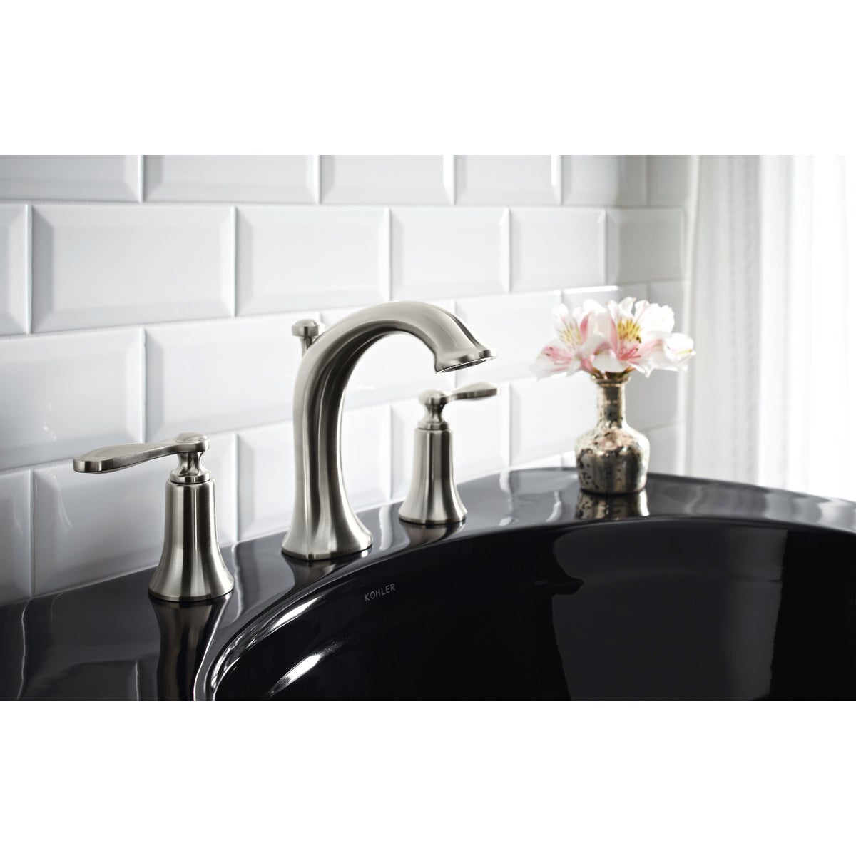 Kohler Linwood Brushed Nickel 2-Handle Lever 8 In. Widespread Bathroom Faucet with Pop-Up