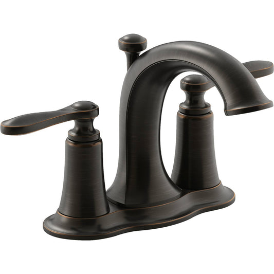 Kohler Linwood Oil-Rubbed Bronze 2-Handle Lever 4 In. Centerset Bathroom Faucet with Pop-Up