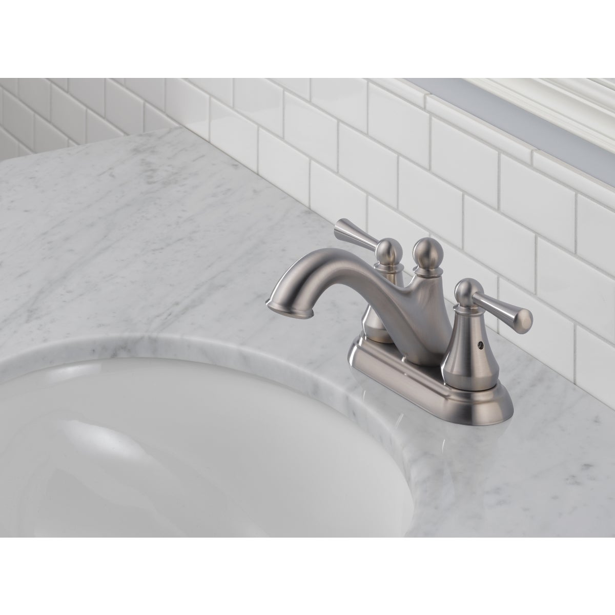 Delta Haywood Stainless 2-Handle Lever 4 In. Centerset Bathroom Faucet with Pop-Up