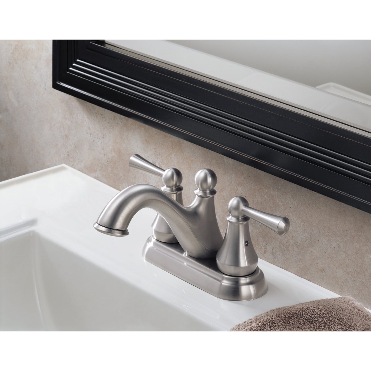 Delta Haywood Stainless 2-Handle Lever 4 In. Centerset Bathroom Faucet with Pop-Up