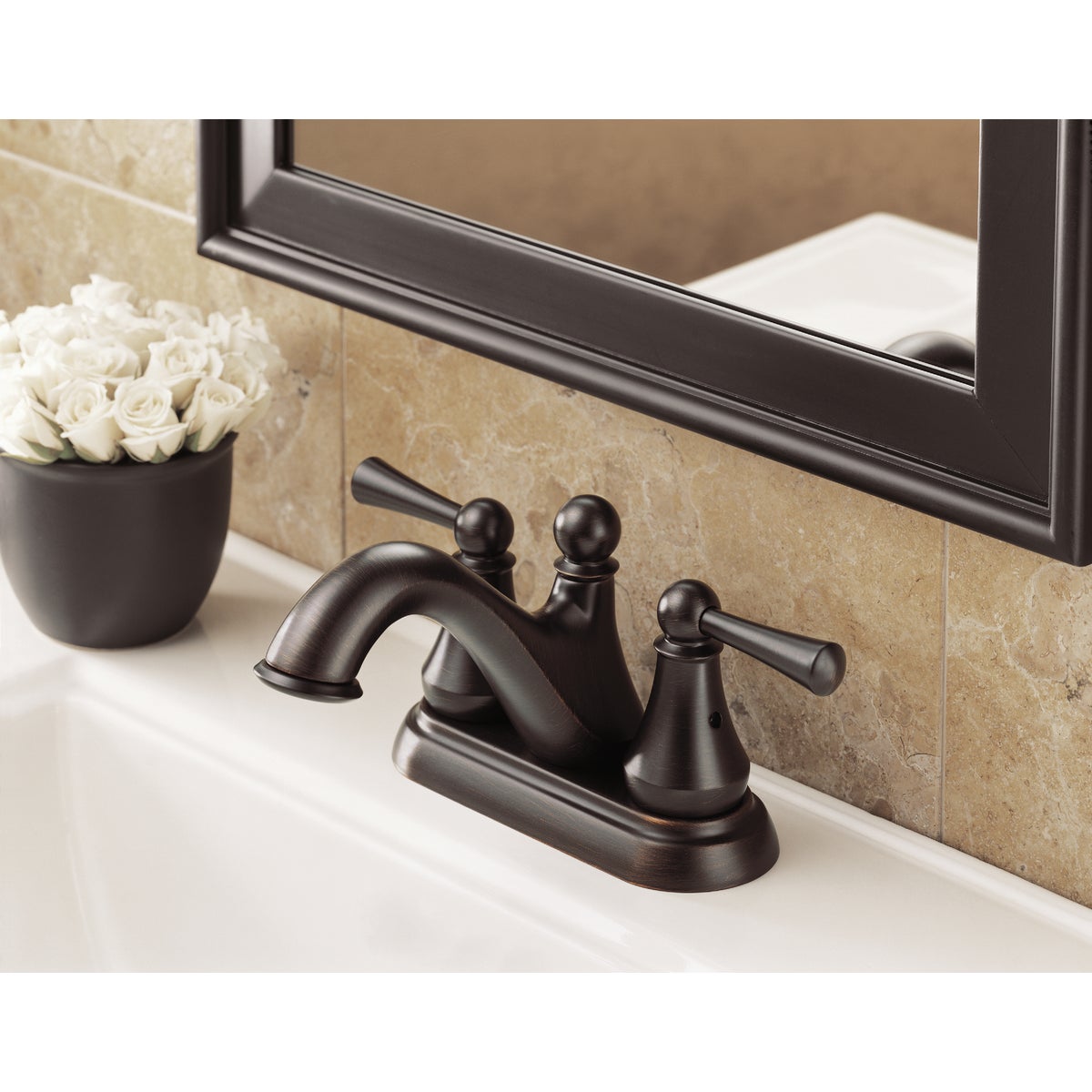 Delta Haywood Oil-Rubbed Bronze 2-Handle Lever 4 In. Centerset Bathroom Faucet with Pop-Up