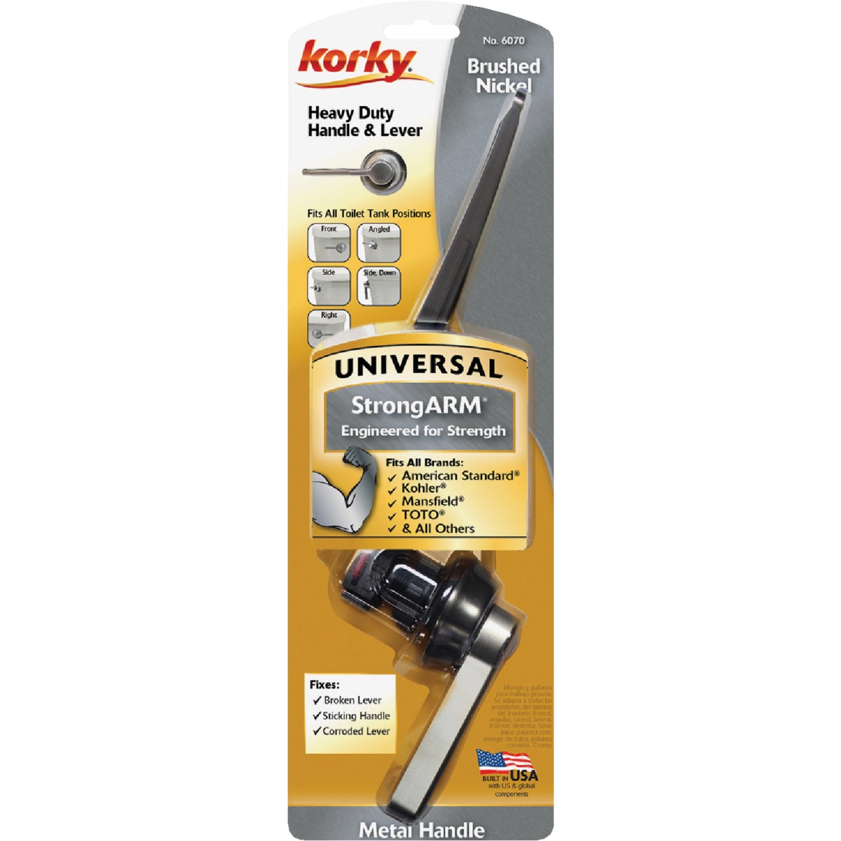 Korky StrongARM Universal Brushed Nickel Tank Lever with Classic Style Handle