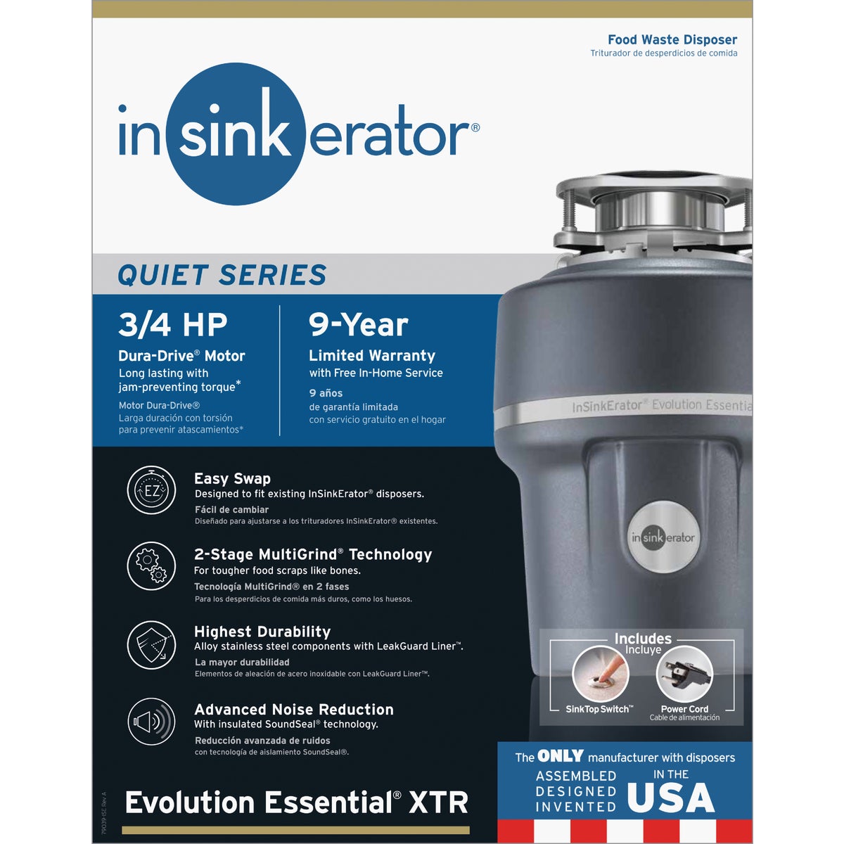 Insinkerator Evolution Essential 3/4 HP Garbage Disposer, 9 Year Warranty