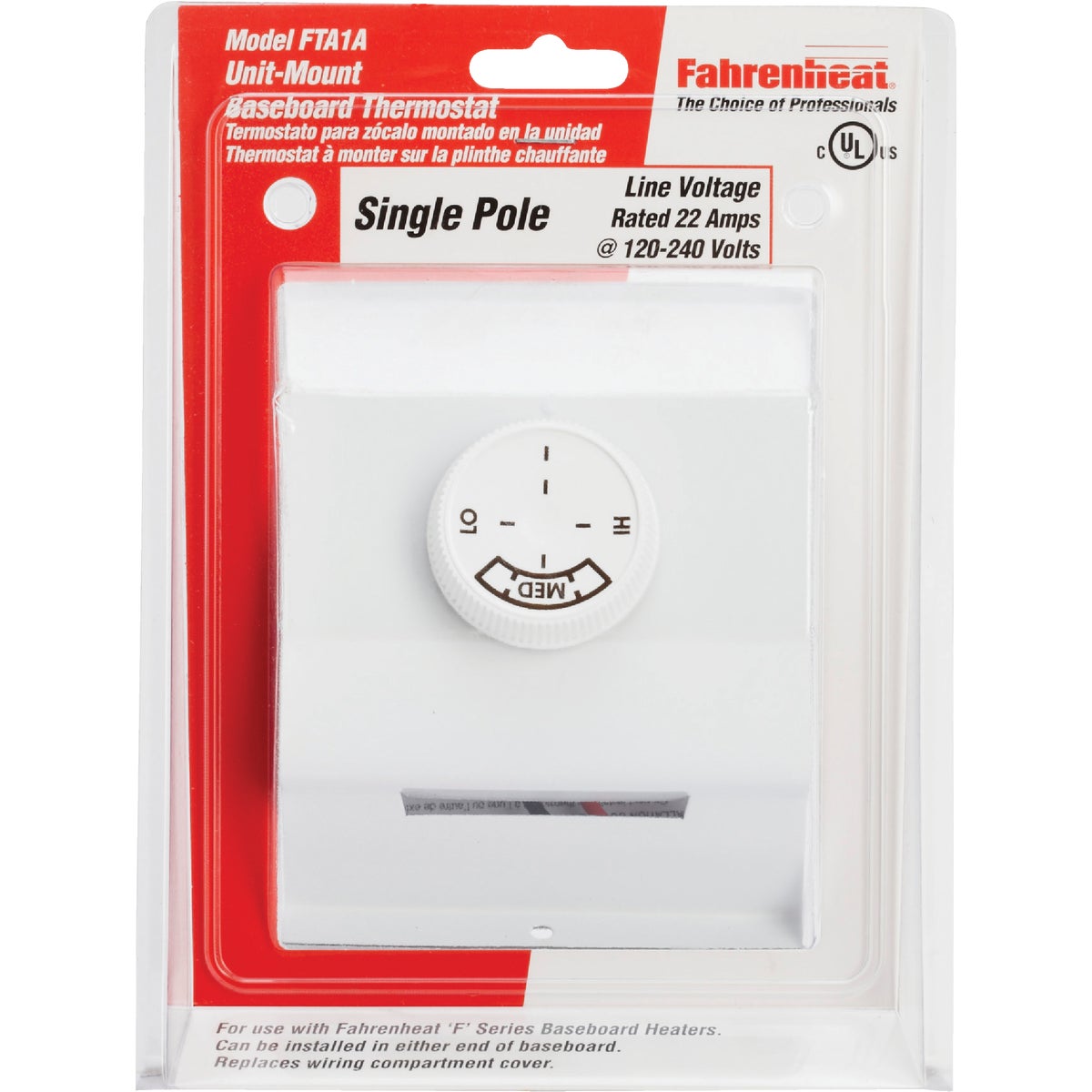 FAHRENHEAT White Single 22A at 120-277V AC Electric Baseboard Heater Thermostat