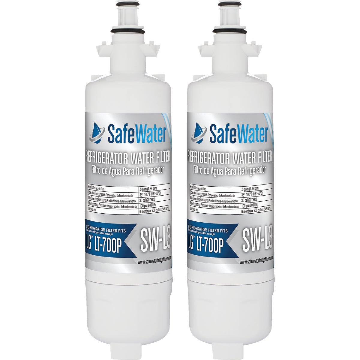 Safe Water L3 Refrigerator Replacement Water Filter (2-Pack)