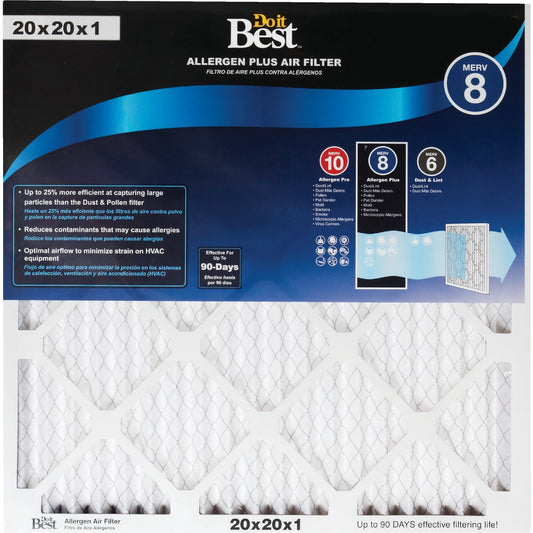 Do it Best 20 In. x 20 In. x 1 In. Allergen Plus MERV 8 Furnace Filter (2-Pack)