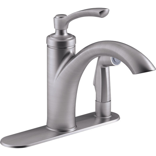 Kohler Linwood Single Handle Lever Kitchen Faucet with Integrated Spray, Stainless