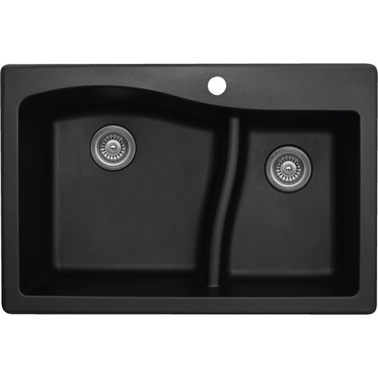 Karran Double Bowl Outside 33 In. x 22 In. Black Quartz Kitchen Sink