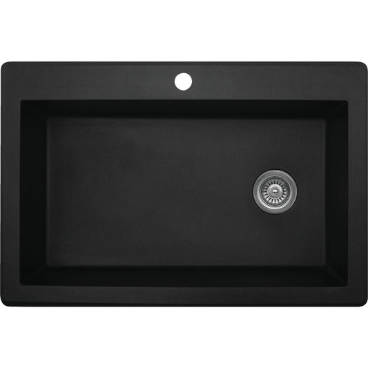 Karran Single Bowl 33 In. x 22 In. x 9 In. Deep Matte Black Quartz Kitchen Sink, Top Mount