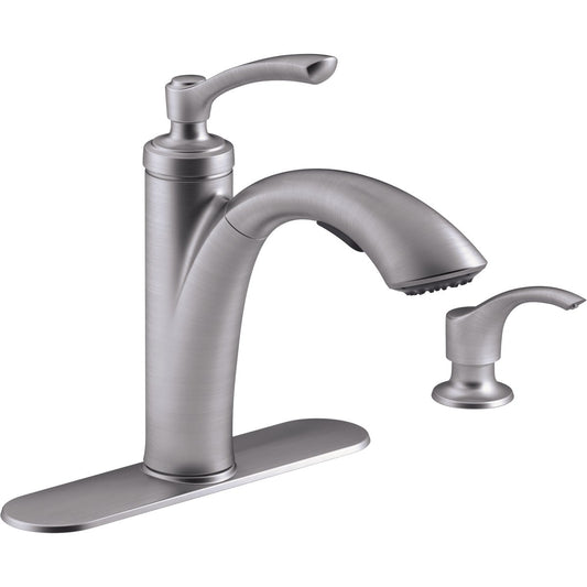 Kohler Linwood Single Handle Lever Pull-Out Kitchen Faucet with Soap Dispenser, Stainless