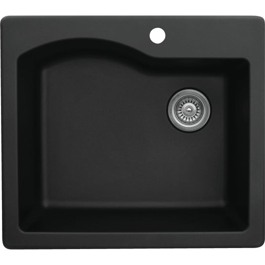 Karran Single Bowl 25 In. x 22 In. x 9 In. Deep Black Quartz Kitchen Sink