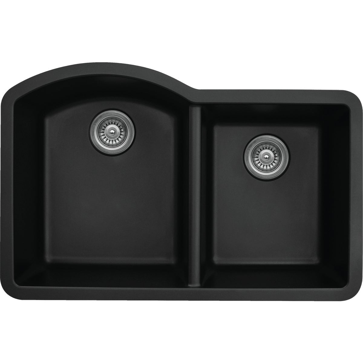 Karran Double Bowl 32 In. x 21 In. x 9 In. Deep Satin Black Quartz Kitchen Sink, Undermount