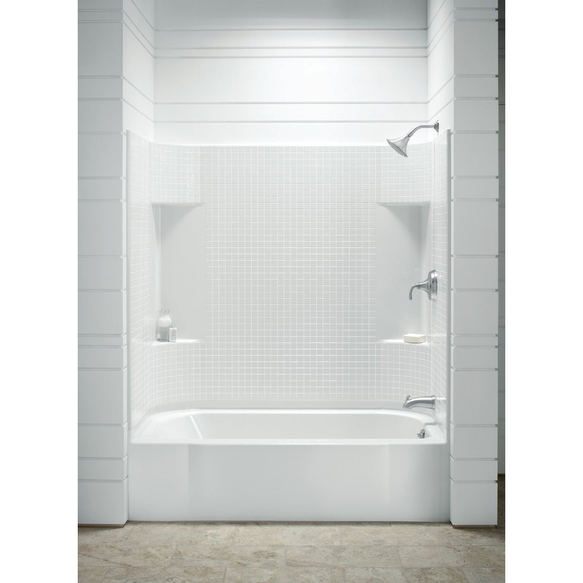 Sterling Accord 7114 Series 3-Piece 72 In. H Tub Wall Kit in White (Tile Pattern)