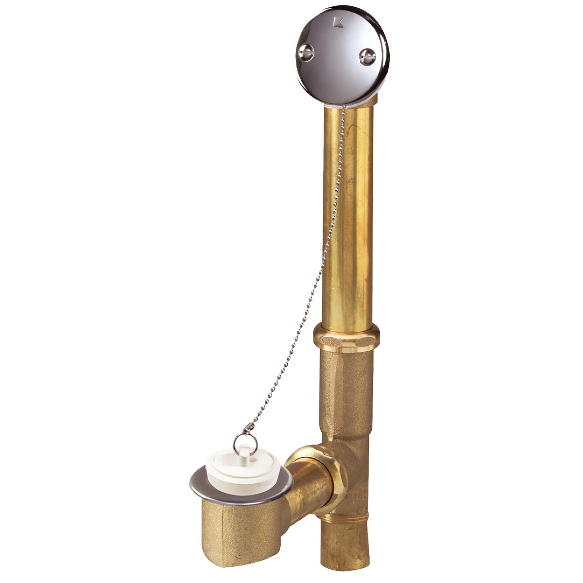 Do it Rough Brass Bath Drain with Polished Chrome Trim and Chain & Stopper