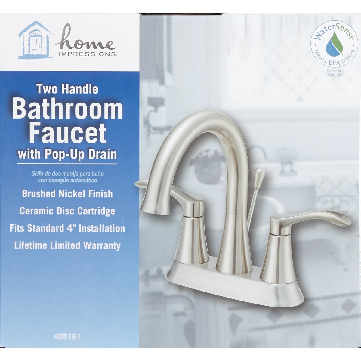 Home Impressions Brushed Nickel 2-Handle Lever 4 In. Centerset Bathroom Faucet with Pop-Up