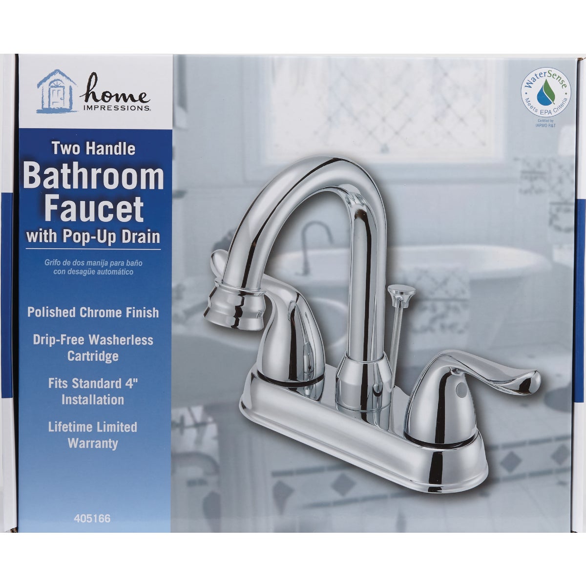 Home Impressions Chrome 2-Handle Lever 4 In. Centerset Hi-Arc Bathroom Faucet with Pop-Up