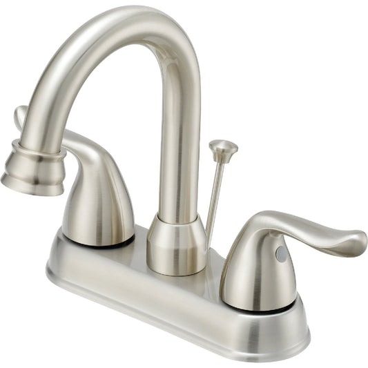 Home Impressions Brushed Nickel 2-Handle Lever 4 In. Centerset Hi-Arc Bathroom Faucet with Pop-Up