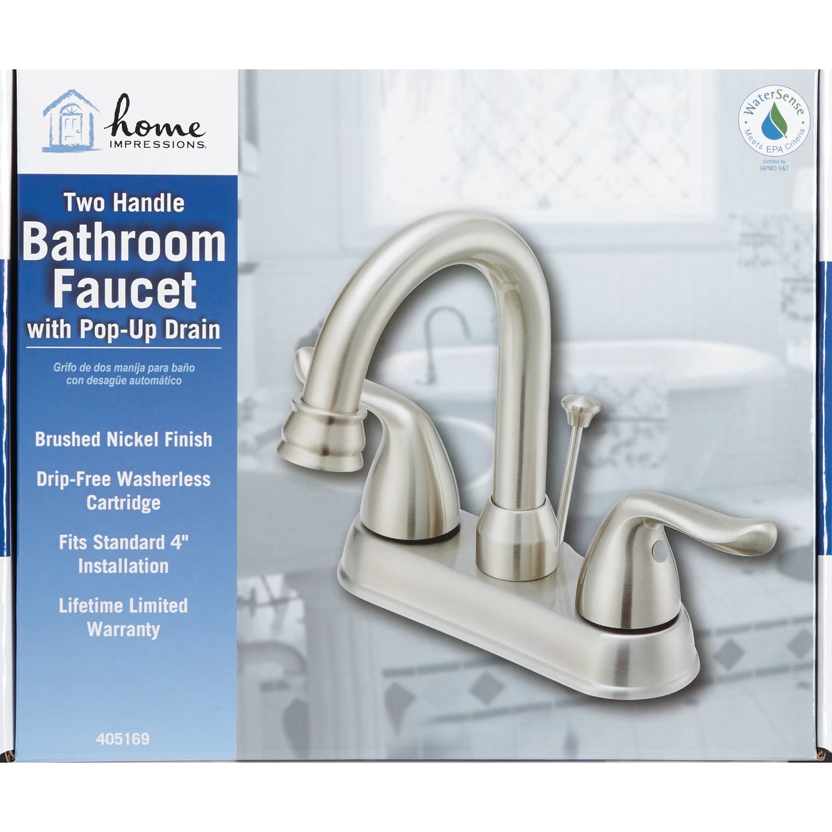 Home Impressions Brushed Nickel 2-Handle Lever 4 In. Centerset Hi-Arc Bathroom Faucet with Pop-Up