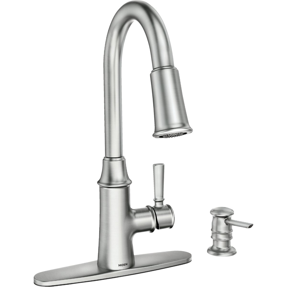 Moen Caris Single Handle Lever Kitchen Faucet with Soap Dispenser, Stainless