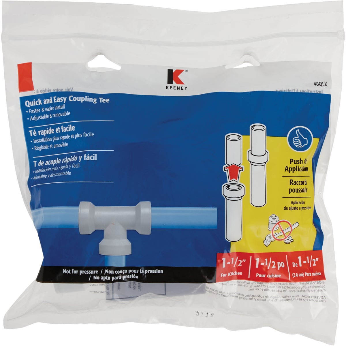 Keeney Insta-Plumb 1-1/2 In. White Plastic Coupling Tee