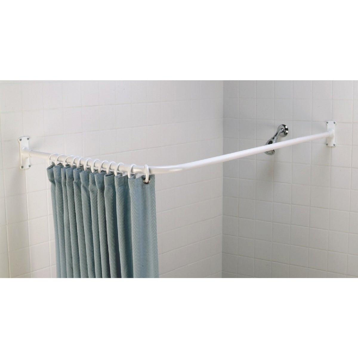 Zenith L-Shaped 90 Deg. Corner Fixed Shower Rod in White