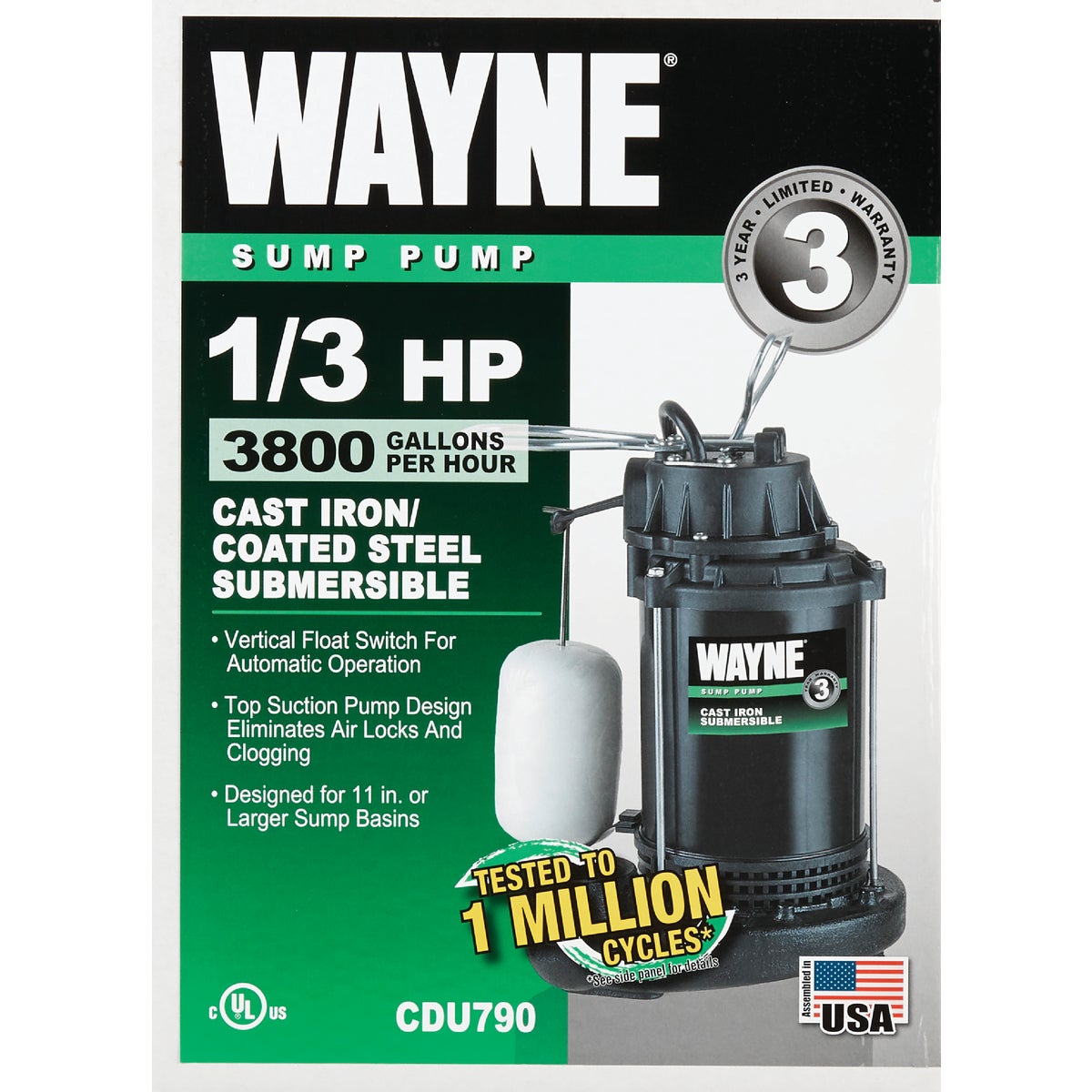 Wayne Water System 1/3 HP 115V Cast-Iron Submersible Sump Pump