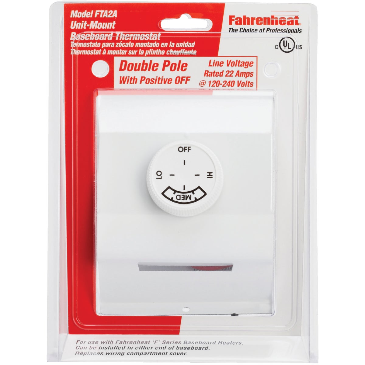 FAHRENHEAT White Double with Off Position 22A at 120-277V AC Electric Baseboard Heater Thermostat