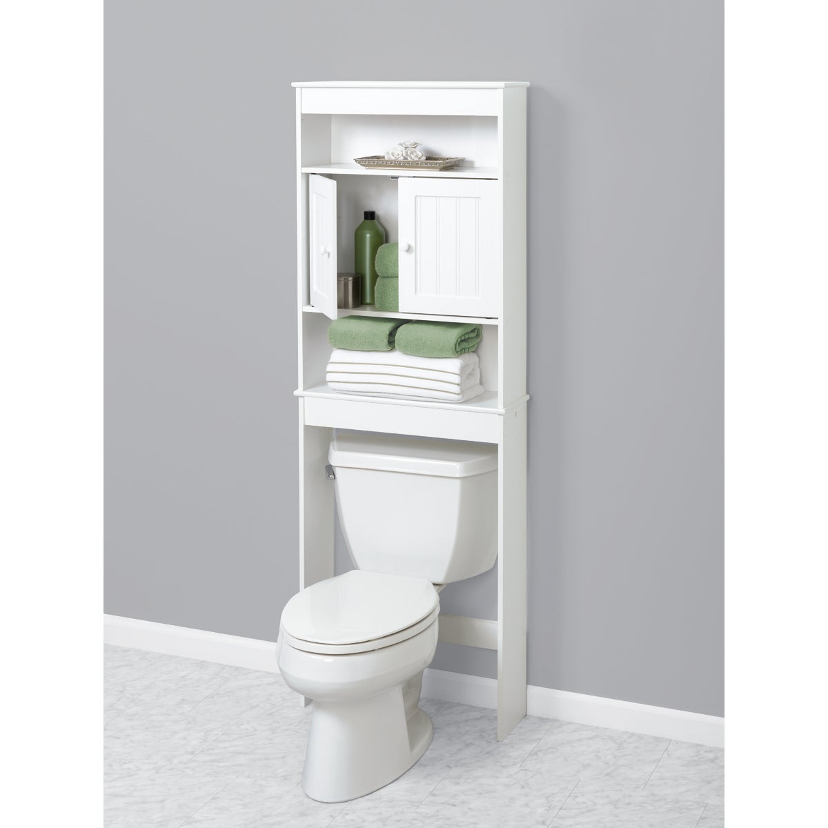 Zenith Country Cottage White Over-the-Toilet Cabinet, 2 Door/3 Shelf