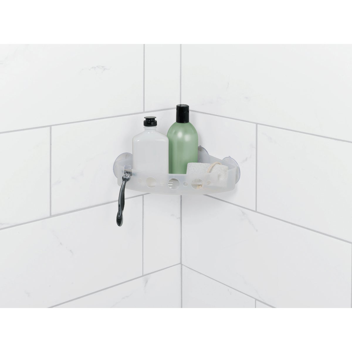 Zenith Zenna Home Frosted Finish Suction Corner Bathroom Shelf