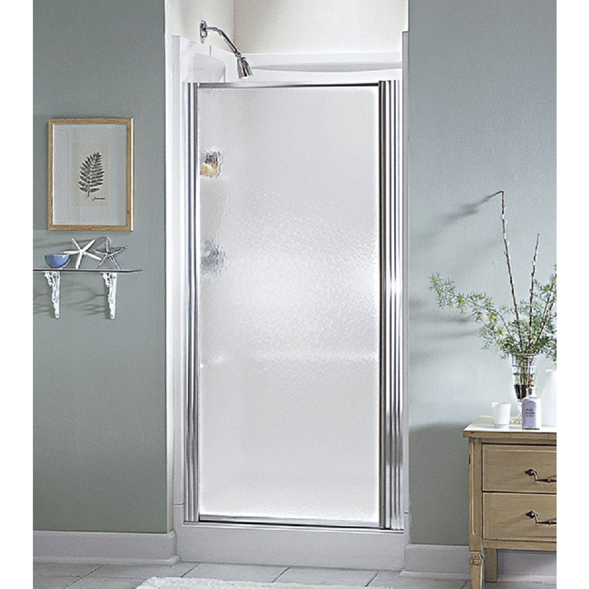 Sterling 28-1/2 In. W. X 64 In. H. Chrome Hammered Glass Standard Pivot Shower Door