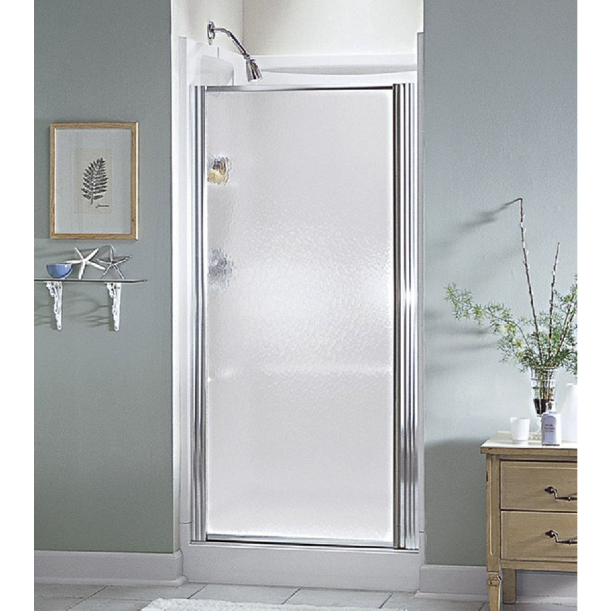 Sterling 36 In. W. X 64 In. H. Chrome Hammered Glass Standard Pivot Shower Door