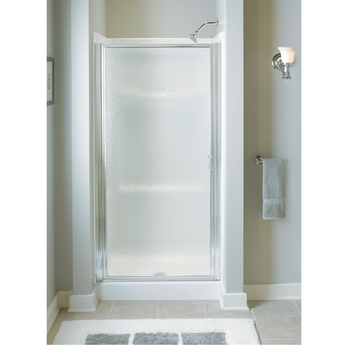 Sterling 36 In. W. X 64 In. H. Chrome Hammered Glass Standard Pivot Shower Door