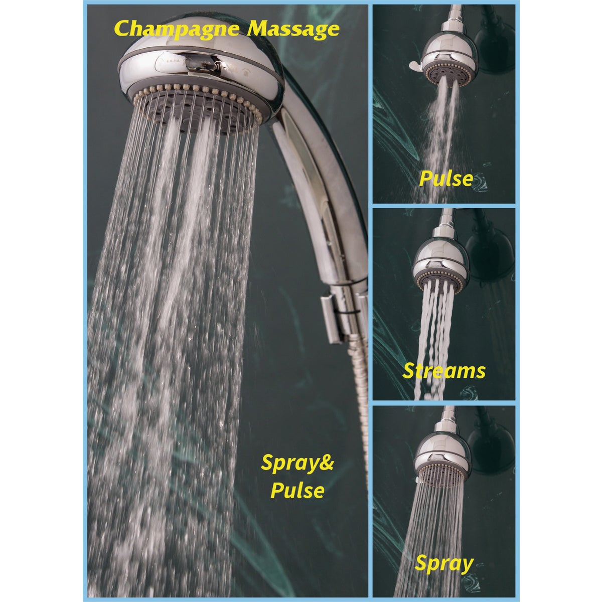 Wheldon Champagne Massage 5-Spray 2.5 GPM Handheld Shower, Chrome