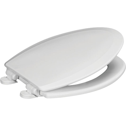 Mansfield Elongated Closed Front White Wood Premium Toilet Seat with Slow Close