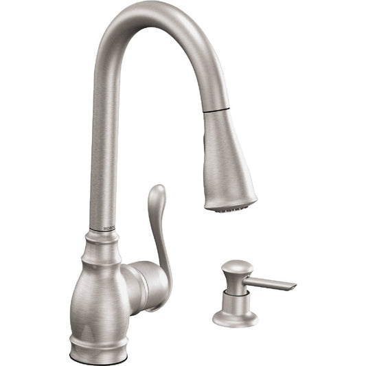 Moen Anabelle Single Handle Lever Pull-Down Kitchen Faucet with Soap Dispenser, Stainless